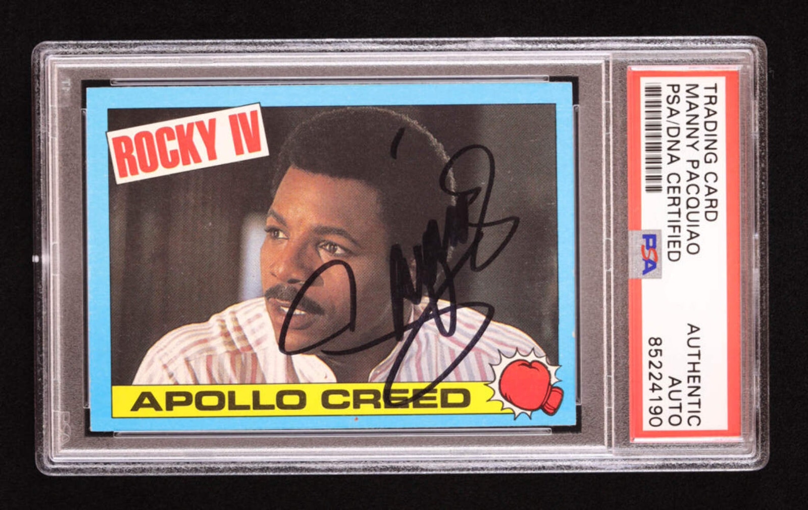 Manny Pacquiao Signed 1985 Topps Rocky Iv #3 Apollo Creed (Psa)